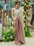 Bollywood Inspired Cream & Wine Georgette Saree with Rainbow Shading and Sequin Embroidery