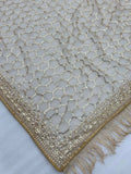 Bollywood Inspired Golden Honeycomb Pattern Net Saree with Tassel Border