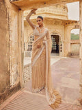 Bollywood Inspired Golden Honeycomb Pattern Net Saree with Tassel Border