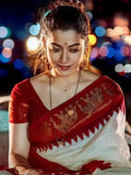 Rashmika Inspired Festive Saree with Temple Motif Golden Border