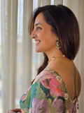 Manju Inspired Lightweight Floral Print Saree with Delicate Embroidery and Pink Blouse