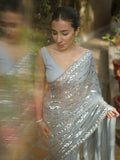 Bollywood Inspired Metallic Grey Georgette Saree with Sequins