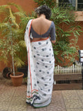 White Polka Dot Saree with Tricolor Border – Elegant Republic Day Look