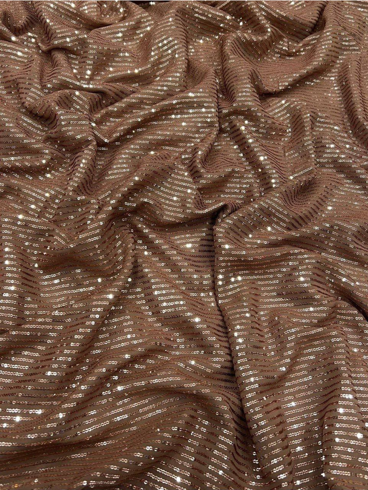 Palak-Inspired Glamorous Chocolate Brown Sequin Saree-67289636700241