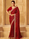 Nia Inspired Red Sequins Saree With Red Embroidered Blouse