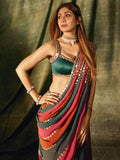 Shilpa Inspired Multi-Colored Georgette Mirror Embroidered Saree