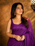 Wine Satin Saree with Unstitched Matching Blouse Piece
