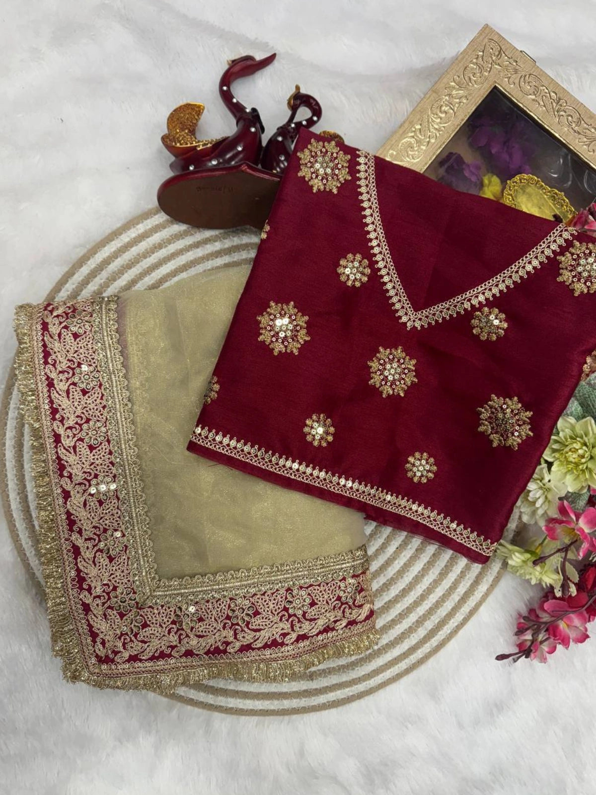Kajol Inspired Maroon and Golden Designer Festive Saree-67380913504337