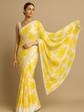 Madhuri Inspired Floral Printed Georgette Yellow Saree