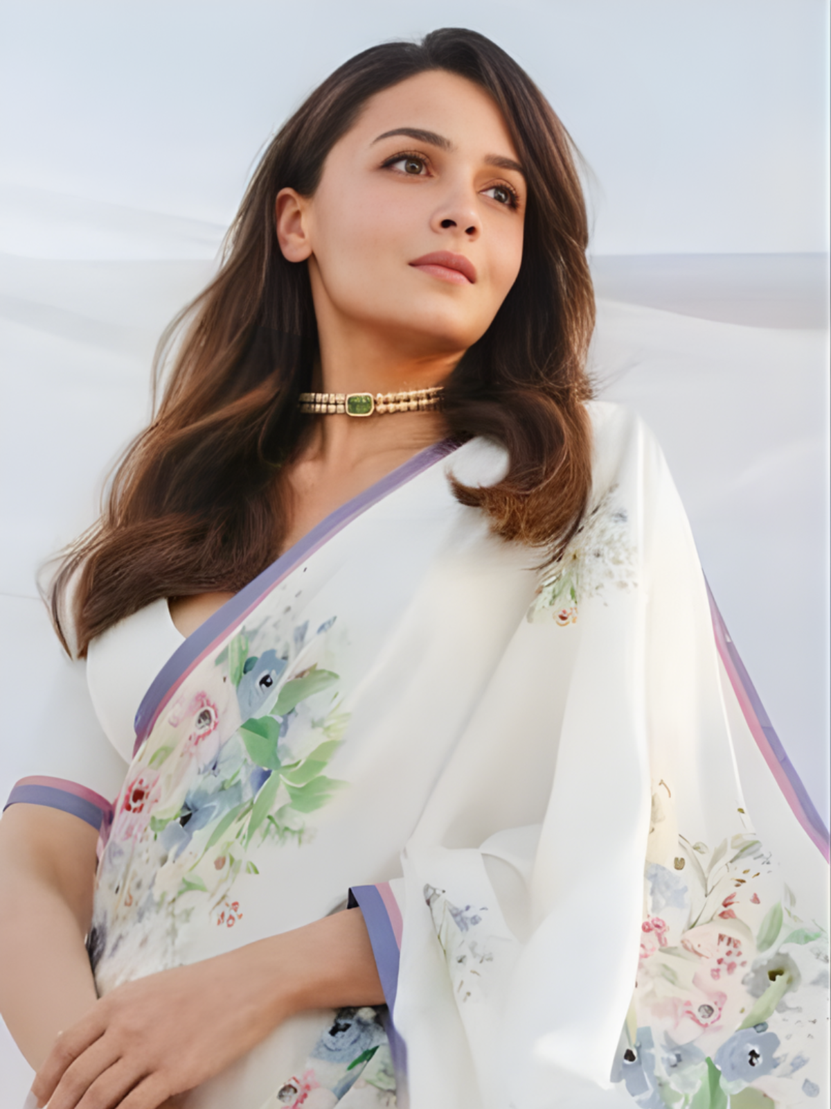 Alia Inspired White Georgette Saree with Floral Digital Print-70449552719953