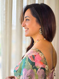 Manju Inspired Lightweight Floral Print Saree with Delicate Embroidery and Pink Blouse