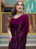 Bollywood Inspired Wine Plain Linen Saree