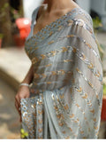 Bollywood Inspired Metallic Grey Georgette Saree with Sequins