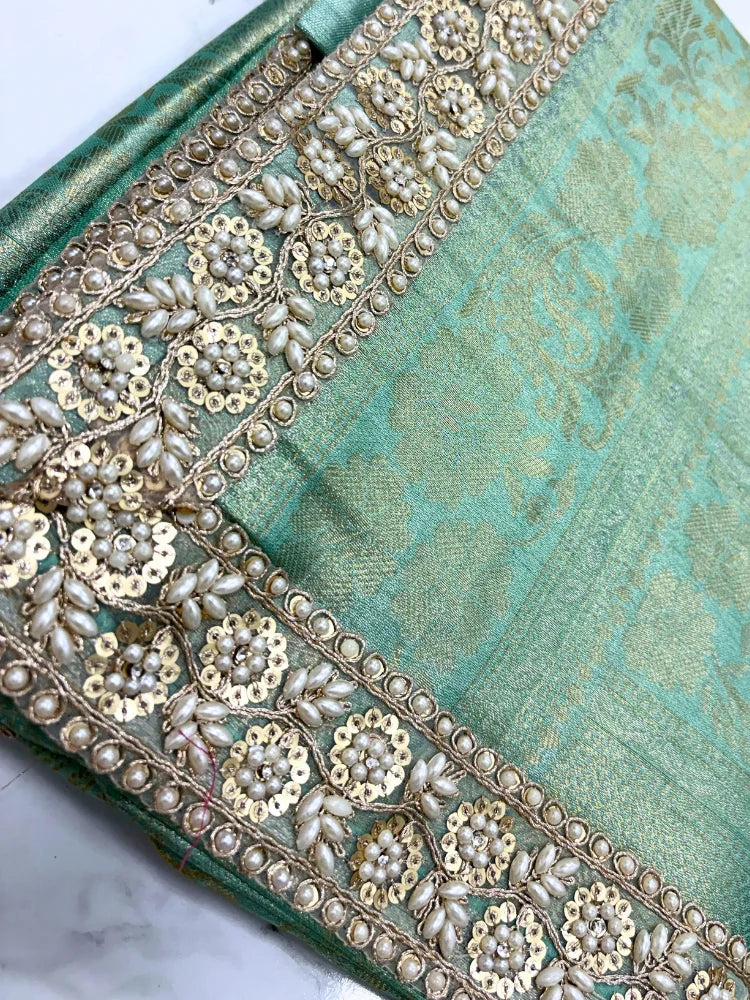 Bollywood Inspired Premium Kanjivaram Pista Silk Saree-73844086079569