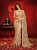 Sequins Designer Full Net Gold Saree