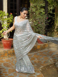Bollywood Inspired Metallic Grey Georgette Saree with Sequins
