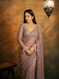 Bollywood-Inspired Onion Net Saree with Sequins and Embroidery