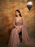 Bollywood-Inspired Onion Net Saree with Sequins and Embroidery