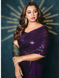 Shreya Inspired Wine and Gold Sequin Saree