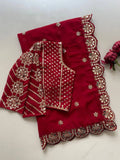 Bollywood Inspired Maroon Mirror Work Saree with Matching Blouse Piece