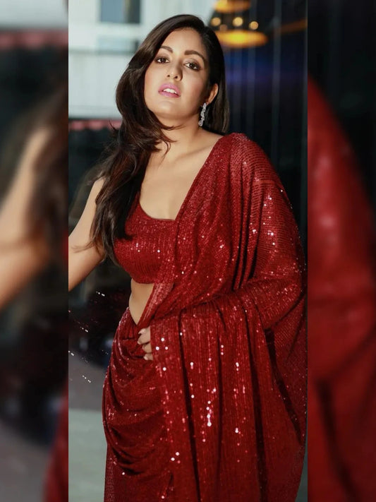 Bollywood Inspired Georgette Maroon Sequins Saree