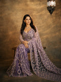 Bollywood-Inspired Purple Sequin & Bead Soft Net Saree with Unstitched Blouse