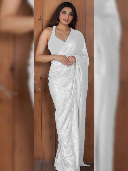 Bollywood Inspired Georgette White Sequins Saree