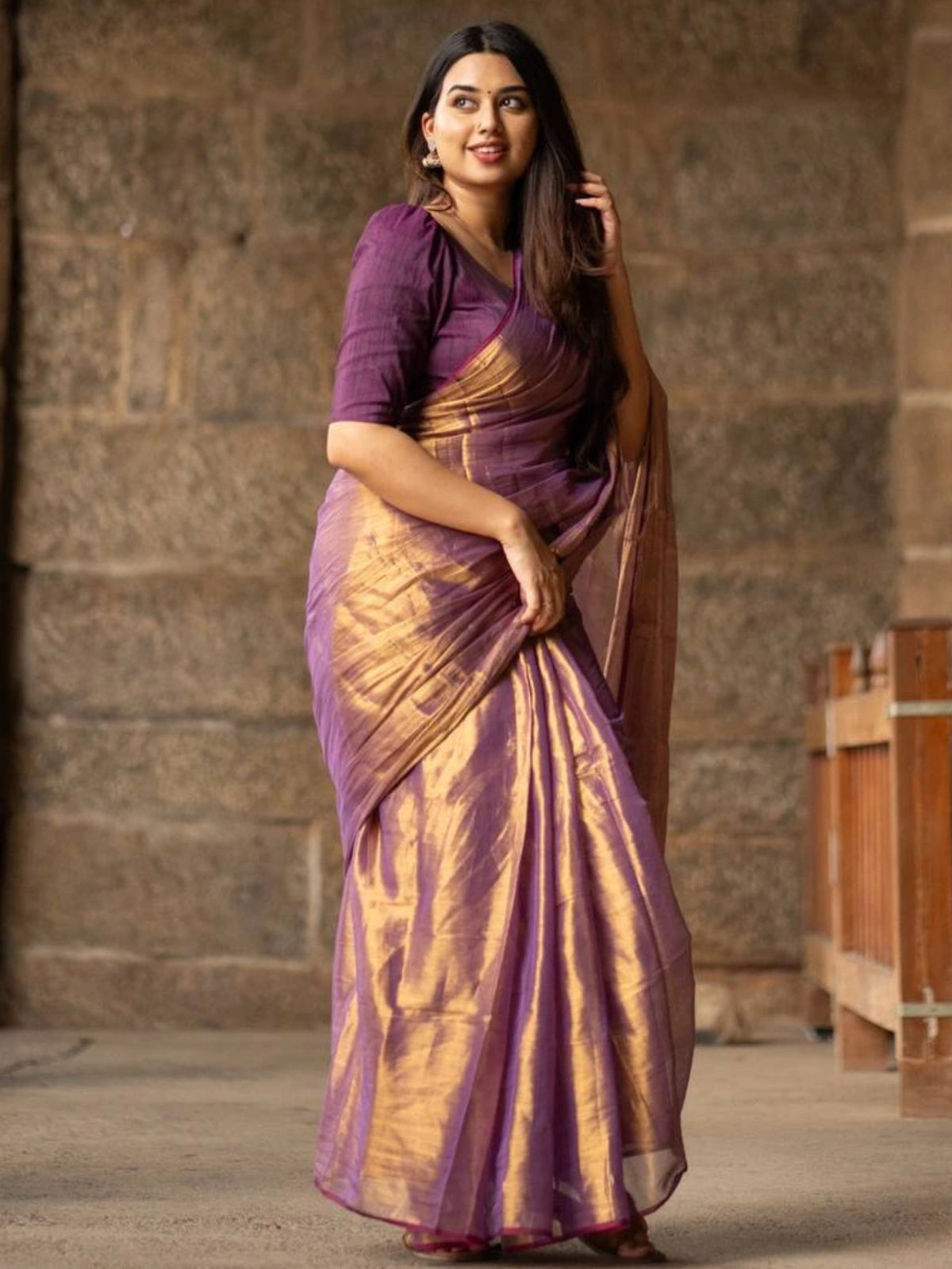 Bollywood Inspired Rose Gold Metallic Plain Jimmy Choo Saree-70350475657297