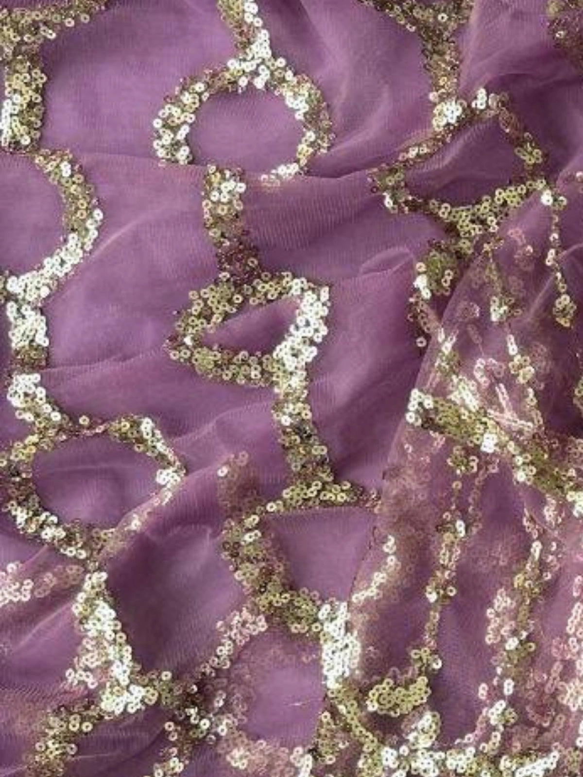 Bollywood-Inspired Designer Purple Soft Net Saree with Sequin & Bead Embroidery-71826368135249