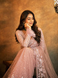 Pink Net Saree with Sequin and Thread Embroidery
