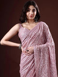 Bollywood Inspired Georgette Lavender Saree Full Sequins Embroidery with Cutwork Lace