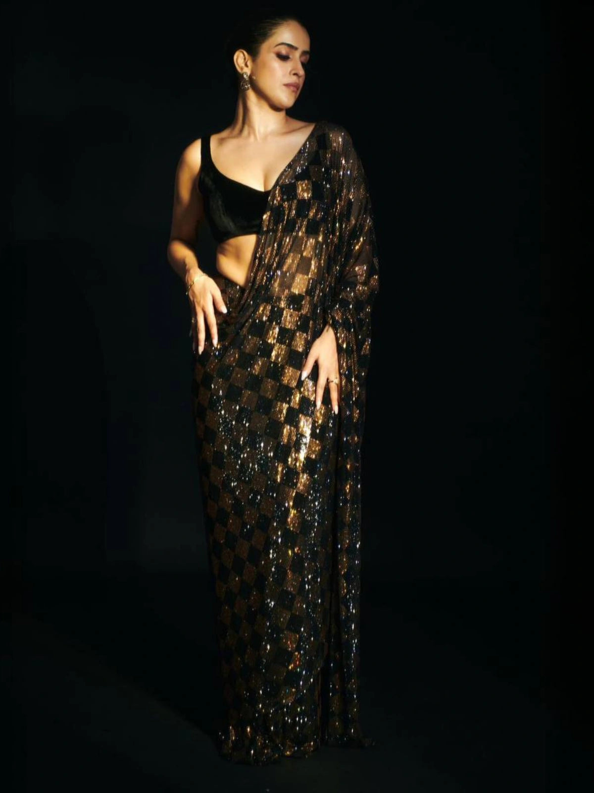 Sanya Inspired Heavy Faux Georgette Full Sequins Black Saree-70598761119825