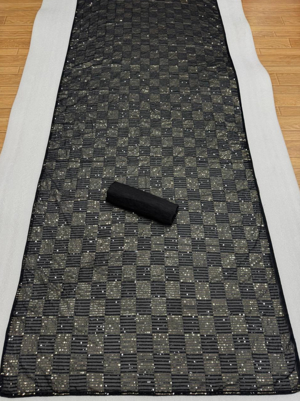 Sanya Inspired Heavy Faux Georgette Full Sequins Black Saree-70598761185361