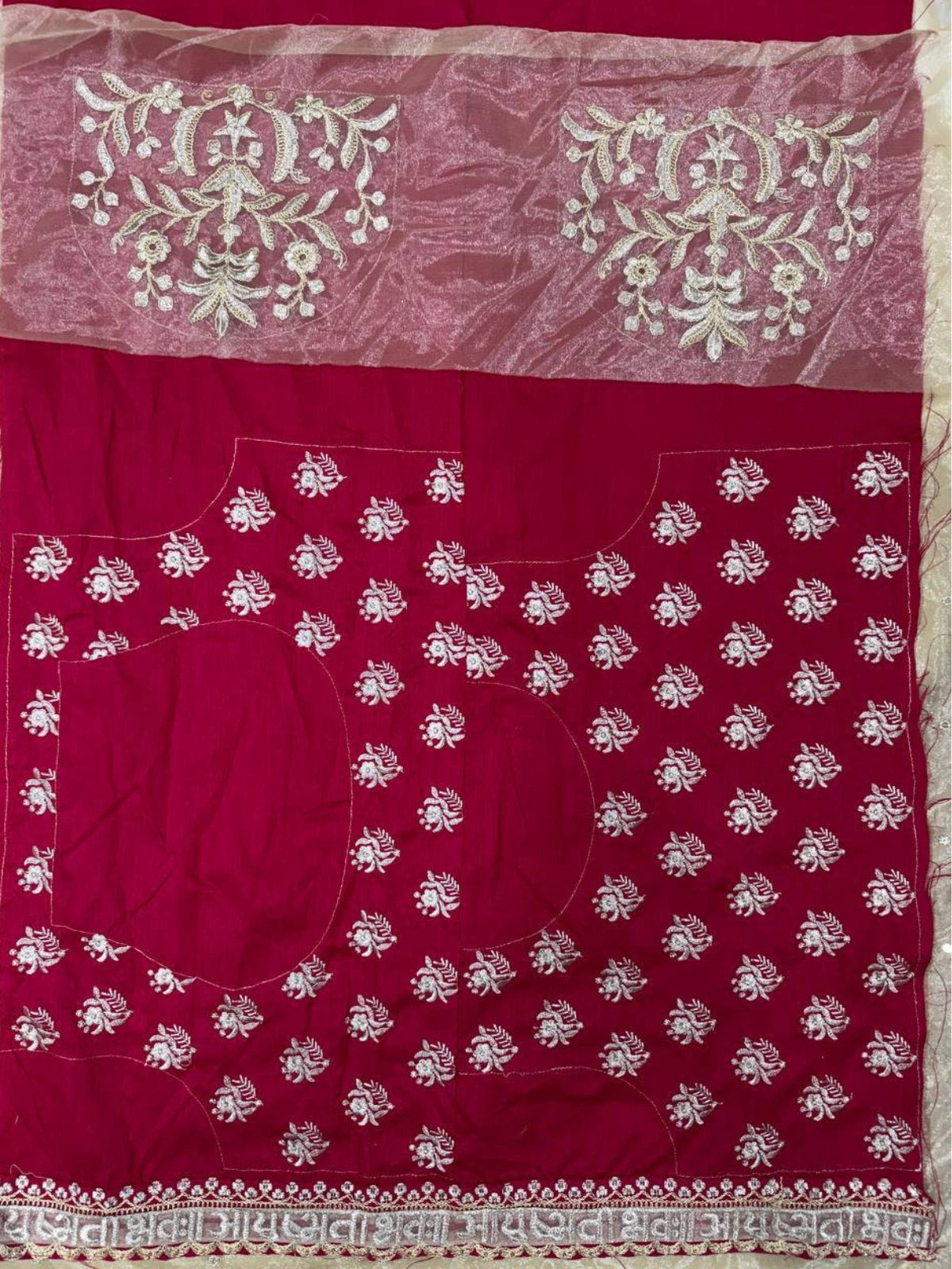 Sonam Inspired Off-White Twill Net Saree with Red & Gold Embroidery-67213009649745