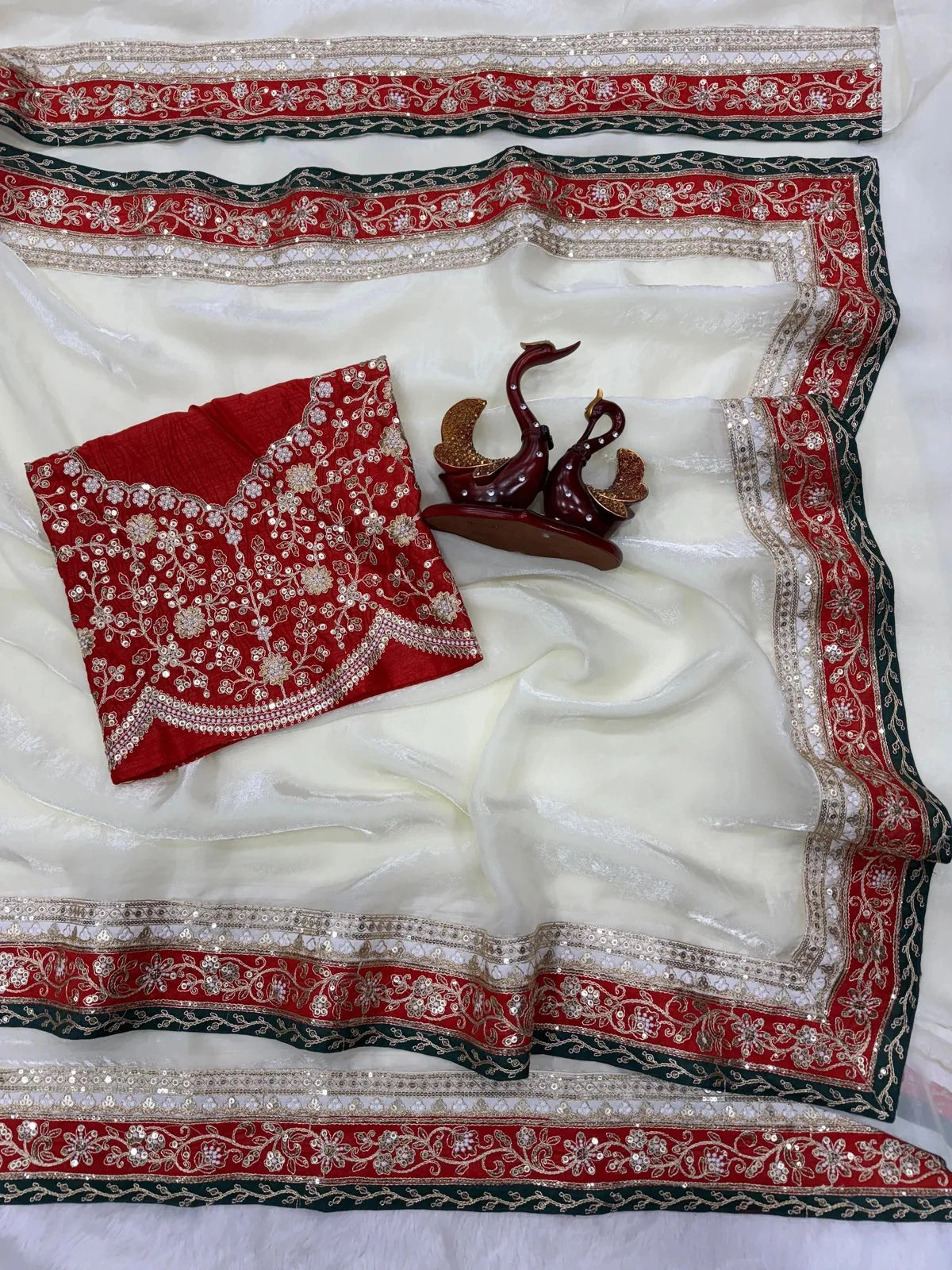 Bollywood Inspired Off-White Space Silk Saree with Delicate Embroidery-67827733626961