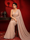 Bollywood Inspired Heavy Georgette Sequins Embroidery Peach Saree