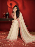 Soft Tissue Organza Saree with Gold Dori Work and Contrast Blouse