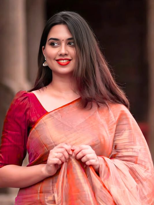 Bollywood Inspired Orange Copper Metallic Plain Jimmy Choo Saree-70454613278801