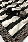 Parineeti Inspired Black & White Striped Printed Georgette Saree-5 Celebrity Drapes