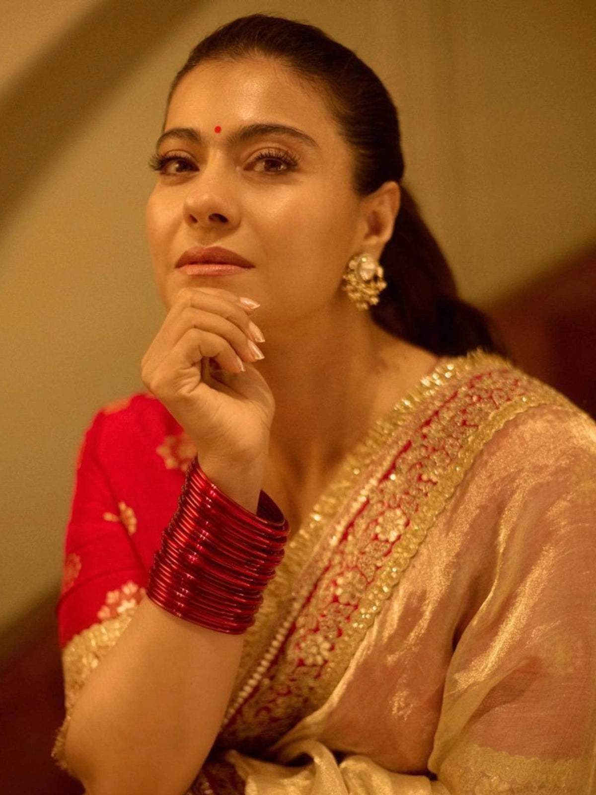 Kajol Inspired Maroon and Golden Designer Festive Saree-67380913635409