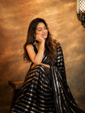 Bollywood-Inspired Black Sequin Saree with Metallic Stripes