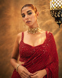 Bollywood Inspired Faux Georgette Embroidery Red Saree with Sequins Work