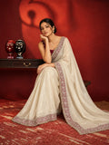 Designer Festive Twill Net Saree in Maroon and Golden Color