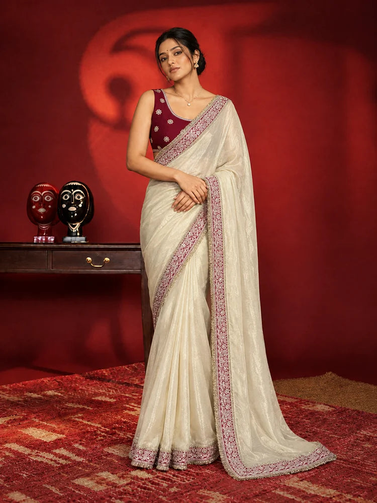Designer Festive Twill Net Saree in Maroon and Golden Color-74194872926289