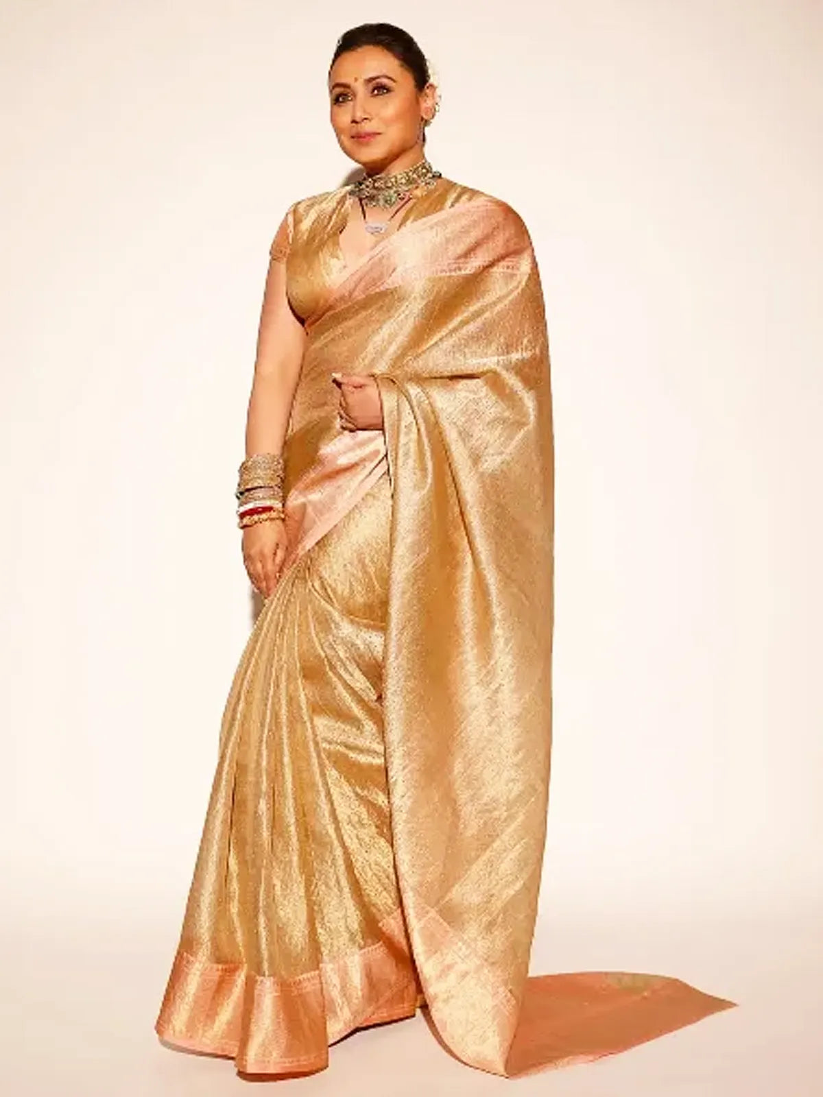 Rani Inspired Banarasi Zari Gold and Pink Saree-1 Celebrity Drapes