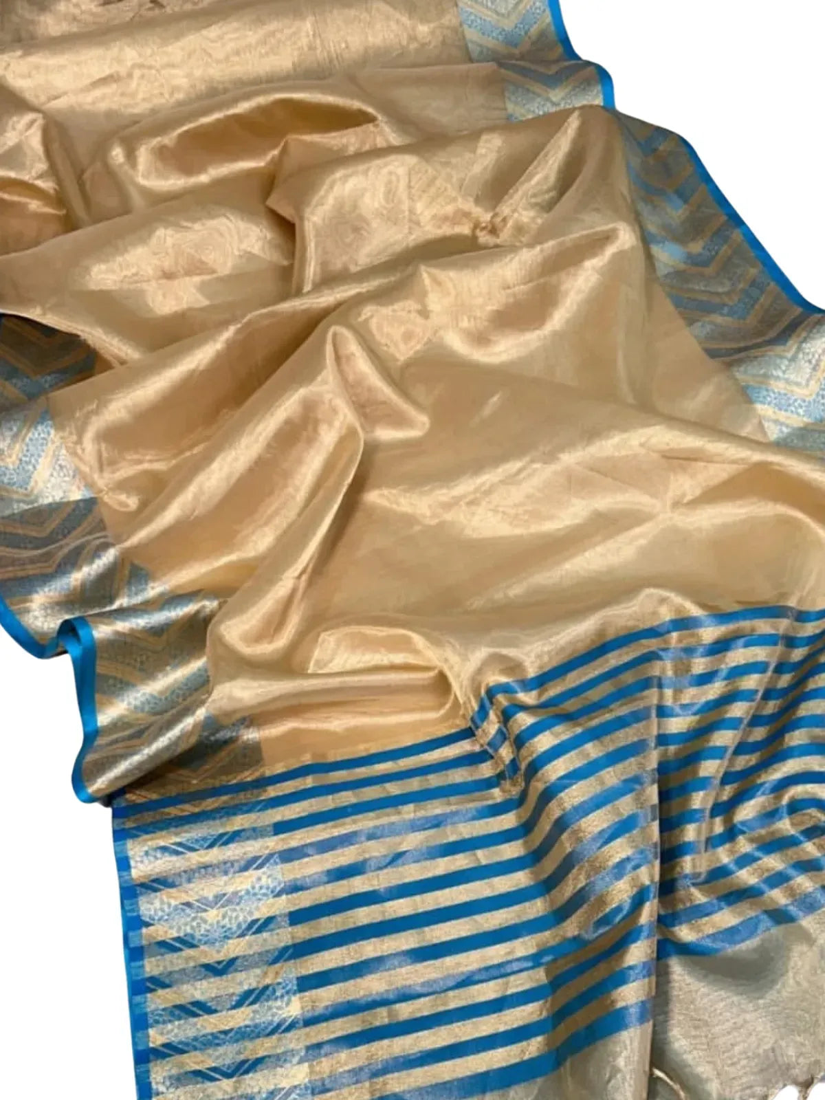 Nita Mam Inspired Kanjeevaram Gold and Blue Tissue Silk Saree-4 Celebrity Drapes