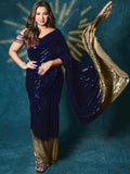 Shreya Inspired Blue and Gold Sequin Saree