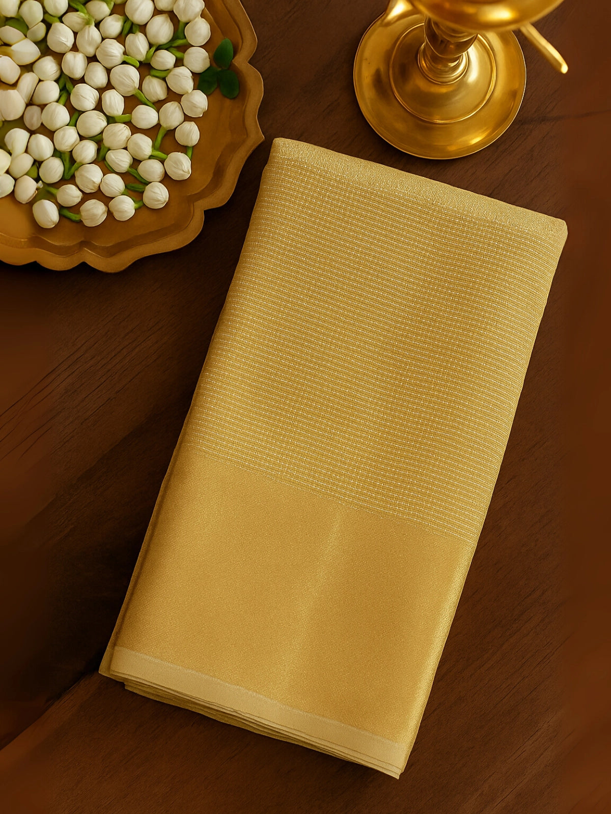 Nayanthara Inspired Kanjeevaram Tissue Saree with Golden Jacquard Borders-2 Celebrity Drapes