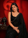 Designer Black Georgette Party Wear Saree with Sequins Embroidery