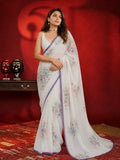 Alia Inspired White Georgette Saree with Floral Digital Print